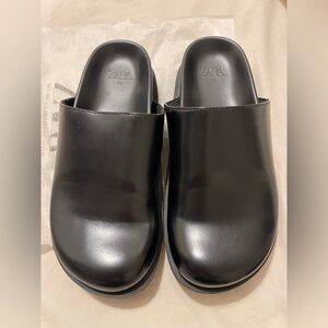 Zara Black Slip-On Mule Loafers